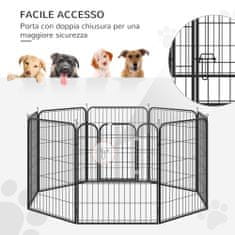 PAWHUT PawHut ograja za pse in mladiče, kovinska in jeklena modularna notranja in zunanja ograja za pse, 8 panelov 79x100cm