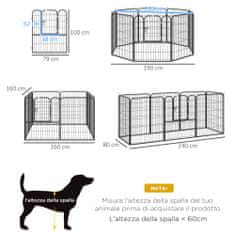 PAWHUT PawHut ograja za pse in mladiče, kovinska in jeklena modularna notranja in zunanja ograja za pse, 8 panelov 79x100cm