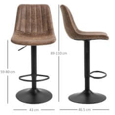 HOMCOM HOMCOM Komplet dveh barskih stolčkov v industrijskem slogu z naslonjalom, naslonom za noge in nastavljivo višino, iz rjave mikrovlaken