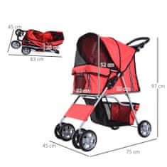 PAWHUT zložljivi voziček za pse rdeč 75x45x97cm