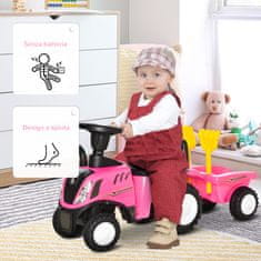 HOMCOM Otroški traktor s prikolico, grabljami in lopato,
izobraževalna
igrača za otroke od 12 do 36 mesecev, 91x29x44cm, roza