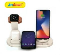 Andowl Polnilna postaja z brezžičnim polnilcem za mobilne telefone, ure, slušalke Apple