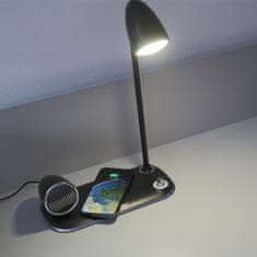 Tellur Nostalgia namizna svetilka, brezžični polnilec 15W, Bluetooth zvočnik 5W, črna