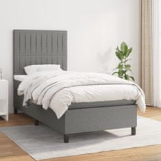 Vidaxl Box spring postelja z vzmetnico temno siva 90x200 cm blago