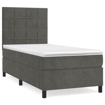 Vidaxl Box spring postelja z vzmetnico temno siva 90x200 cm žamet