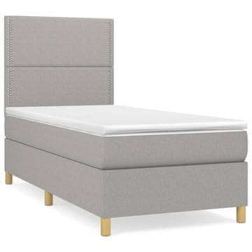 Vidaxl Box spring postelja z vzmetnico svetlo siva 90x200 cm blago