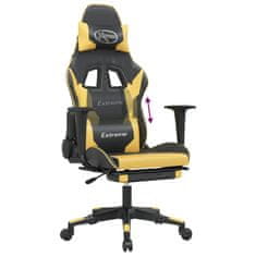 Vidaxl Gaming stol z oporo za noge črno in zlato umetno usnje