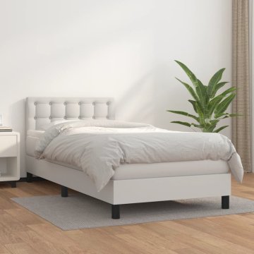 Vidaxl Box spring postelja z vzmetnico bela 90x200 cm umetno usnje