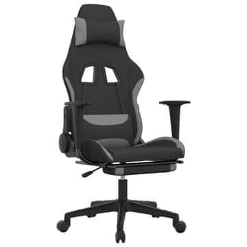 Vidaxl Gaming stol z oporo za noge črno in svetlo siva blago