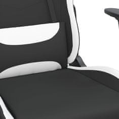 Greatstore Gaming stol z oporo za noge črno in belo blago