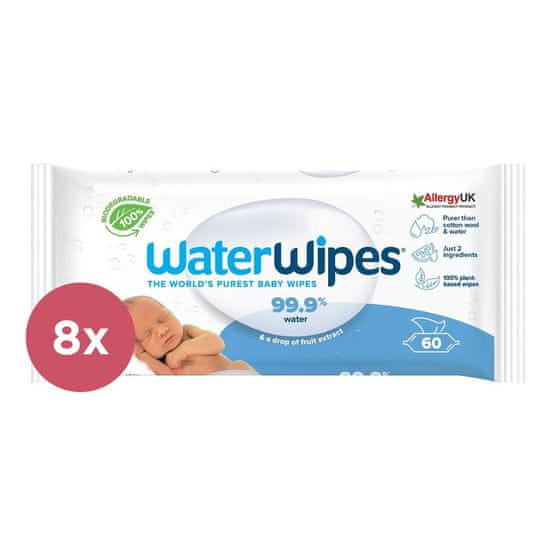 WaterWipes 8x VLAŽNIČKI Vlažni robčki brez plastike 60 kosov ( 480 kosov )