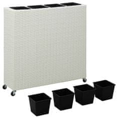Vidaxl Visoko cvetlično korito s 4 lonci 80x22x79 cm poli ratan belo