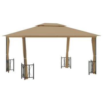 Vidaxl Paviljon s stranicami in dvojno streho 3x4 m taupe