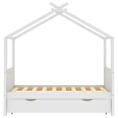 Vidaxl Otroški posteljni okvir s predalom bela trdna borovina 80x160cm