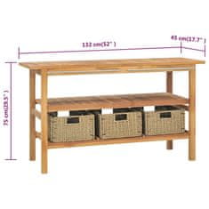 Vidaxl Kopalniška toaletna omarica s 3 košarami tikovina 132x45x75 cm