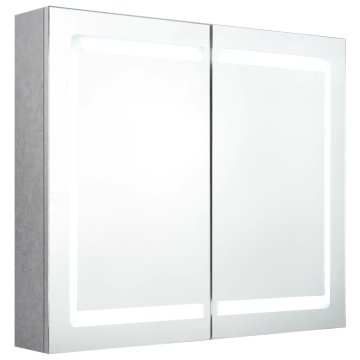 Vidaxl LED kopalniška omarica z ogledalom betonsko siva 80x12x68 cm