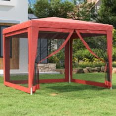 Vidaxl Vrtni šotor s 4 mrežastimi stranicami rdeč 3x3 m HDPE