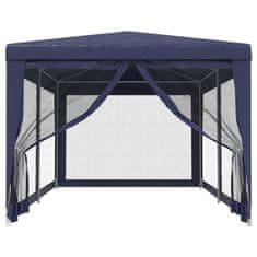 Vidaxl Vrtni šotor s 6 mrežastimi stranicami moder 3x6 m HDPE