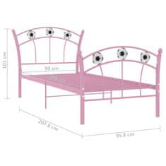 Vidaxl Posteljni okvir nogometni dizajn roza kovinski 90x200 cm