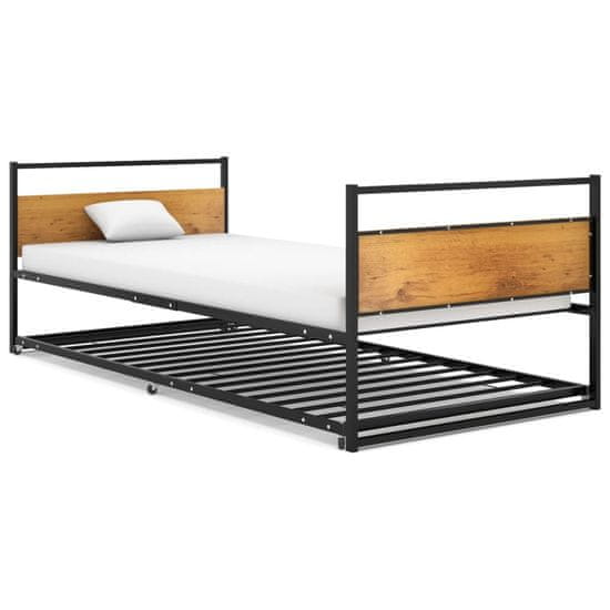 Greatstore Izvlečni posteljni okvir črn iz kovine 90x200 cm