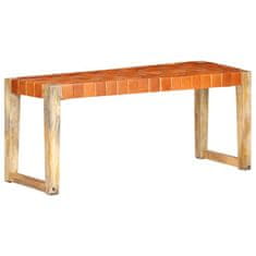 Vidaxl Klop 110 cm rjavo pravo usnje in trden mangov les