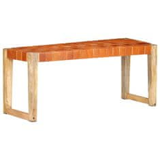 Vidaxl Klop 110 cm rjavo pravo usnje in trden mangov les