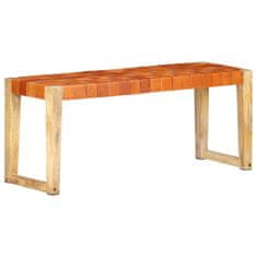 Vidaxl Klop 110 cm rjavo pravo usnje in trden mangov les
