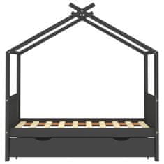 Greatstore Otroški posteljni okvir s predalom temno siva borovina 80x160cm