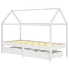shumee Otroški posteljni okvir s predali bela trdna borovina 90x200 cm