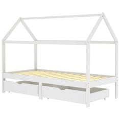 Vidaxl Otroški posteljni okvir s predali bela trdna borovina 90x200 cm