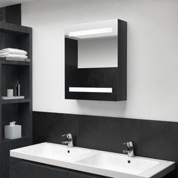 shumee vidaXL Kopalniška omarica z ogledalom in LED zaslonom sijajno črna 50x14x60 cm