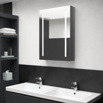 shumee vidaXL Kopalniška omarica z ogledalom in LED lučkami sijajno siva 50x13x70 cm