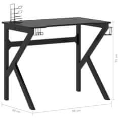 Greatstore Gaming miza z nogami K-oblike črna 90x60x75 cm