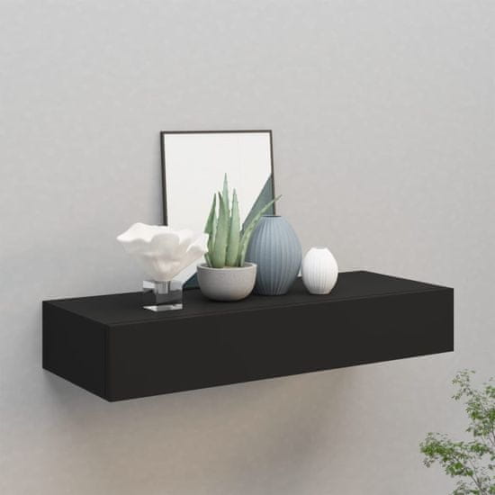 shumee Stenska polica s predalom črna 60x23,5x10 cm mediapan