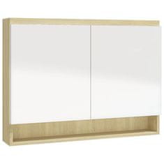 Vidaxl Kopalniška omarica z ogledalom 80x15x60 cm MDF bela in hrast