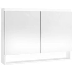 Greatstore Kopalniška omarica z ogledalom 80x15x60 cm MDF sijoče bela