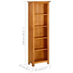 Vidaxl Knjižna omara 5-nadstropna 45x22x140 cm trdna hrastovina
