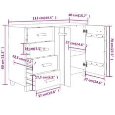 Greatstore Komoda temno siva 113x40x80 cm trdna borovina