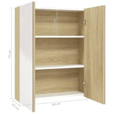 Vidaxl Kopalniška omarica z ogledalom 60x15x75 cm MDF bela in hrast