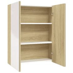 Greatstore Kopalniška omarica z ogledalom 60x15x75 cm MDF bela in hrast