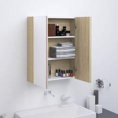 Vidaxl Kopalniška omarica z ogledalom 60x15x75 cm MDF bela in hrast
