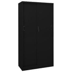 Greatstore Pisarniška omara z drsnimi vrati črna 90x40x180 cm jeklo