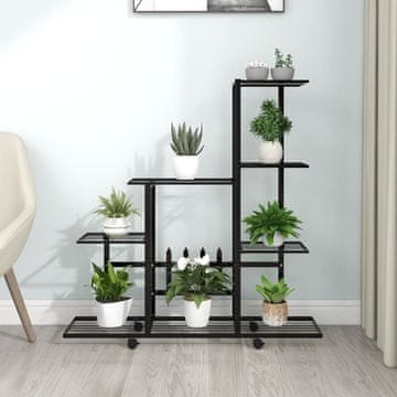 Vidaxl vidaXL Stojalo za rože na kolesih 94,5x25x92,5 cm črno kovinsko