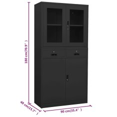 Vidaxl Pisarniška omara antracitna 90x40x180 cm jeklo in steklo