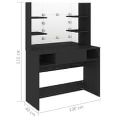 Vidaxl Toaletna mizica z LED lučkami 100x40x135 cm MDF črna