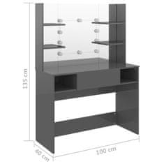 shumee Toaletna mizica z LED lučkami 100x40x135 cm MDF sijoče siva