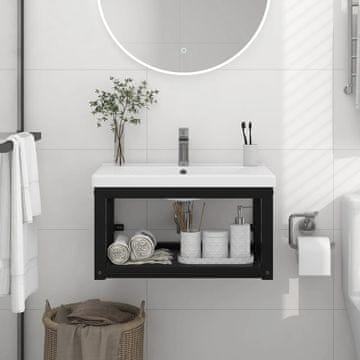 Vidaxl Stenski kopalniški regal črn 59x38x31 cm železo