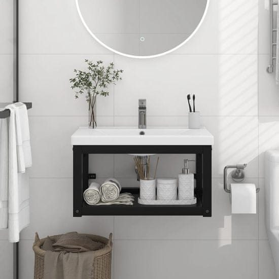 Vidaxl Stenski kopalniški regal črn 59x38x31 cm železo