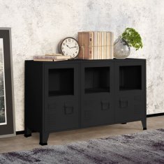 Vidaxl Komoda črna 105x35x62 cm kovina in steklo