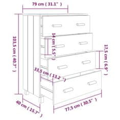 Vidaxl Komoda HAMAR temno siva 79x40x103,5 cm trdna borovina
